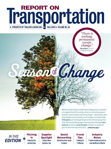 Report on Transportation Fall 2018 front cover showing a tree transitioning from fall to winter