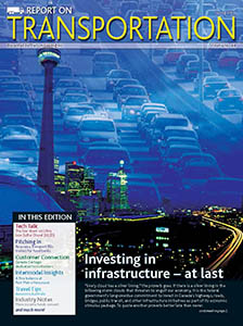 Report on Transportation front cover showing cars stuck in traffic superimposed over a city skyline