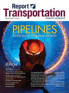 Report on Transportation front cover showing a worker inside a pipeline