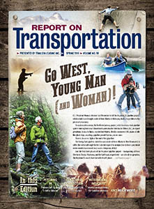 Report on Transportation front cover showing people participating in outdoor activities