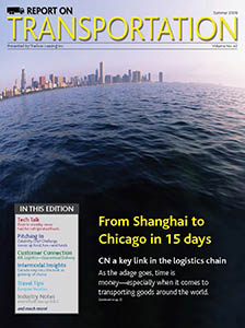 Report on Transportation front cover showing open water with a city skyline in the background
